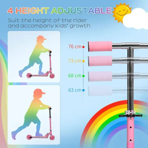 Adjustable-height pink kids scooter with multiple handlebar height positions