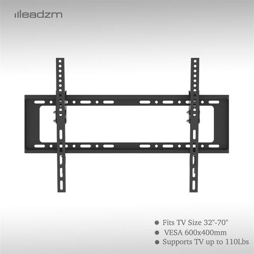 Black steel TV wall mount bracket with wide horizontal rail and vertical mounting arms