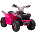 Pink kids electric quad bike with black seat and four chunky tires