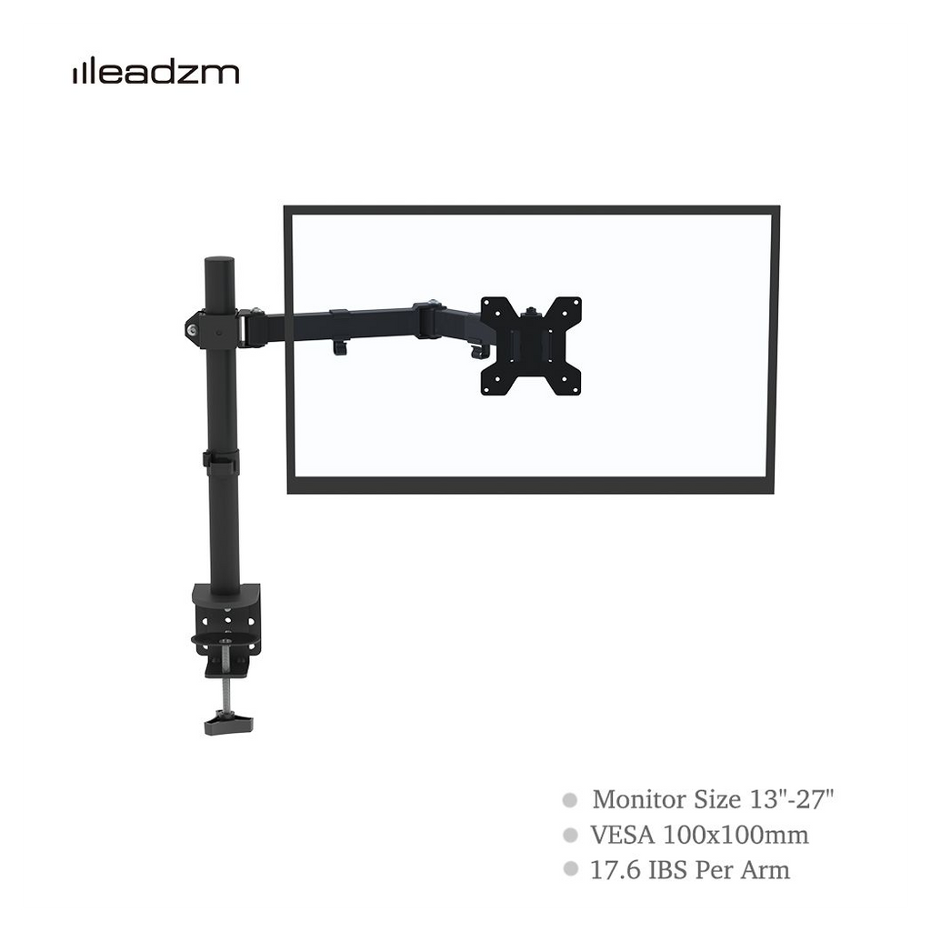 Black desktop TV stand for 13–27 in monitors, VESA 100x100, single arm