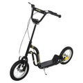Black kids stunt scooter with 12" rubber wheels, adjustable handlebar and rear deck