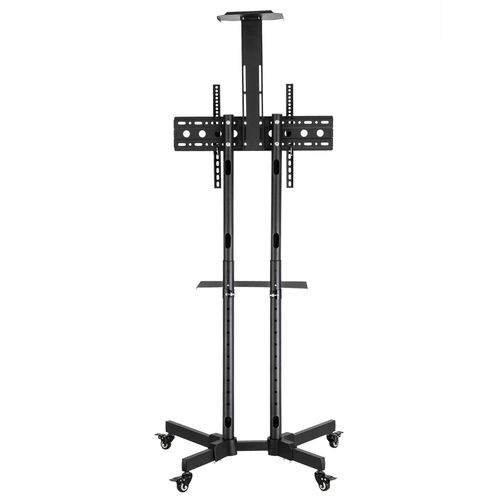 Mobile TV cart with tall VESA mount, height adjustment poles, and caster base wheels