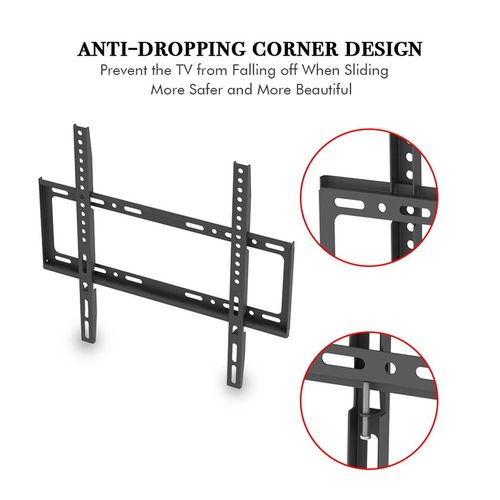 Black TV wall mount bracket with reinforced anti-dropping corner design