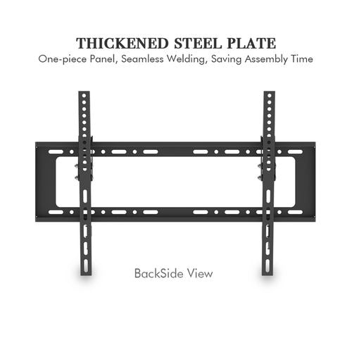 Black wall TV mount bracket with two vertical rails and horizontal mounting plate, back view.