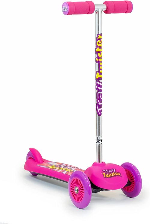 Ozbozz pink Trail Twist kick scooter with two front wheels and rear deck
