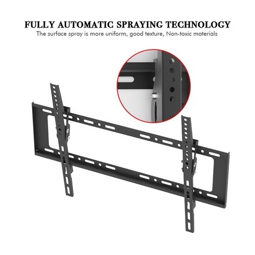Black steel TV wall mount bracket with perforated plates and long horizontal bar