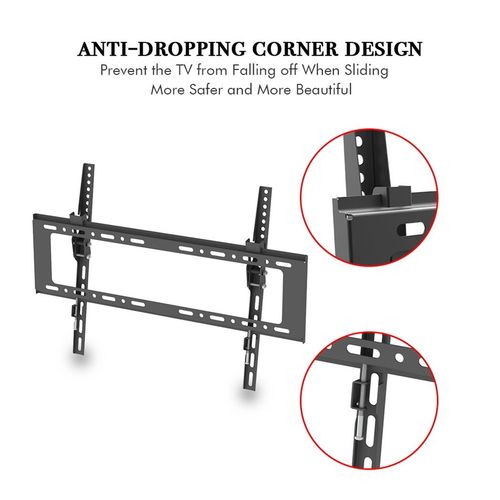 Black TV wall mount bracket with reinforced anti-dropping corner support design
