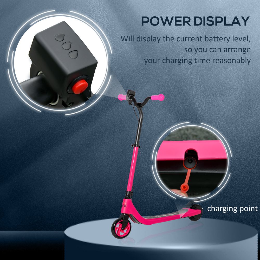 Pink electric scooter with battery level display and charging port