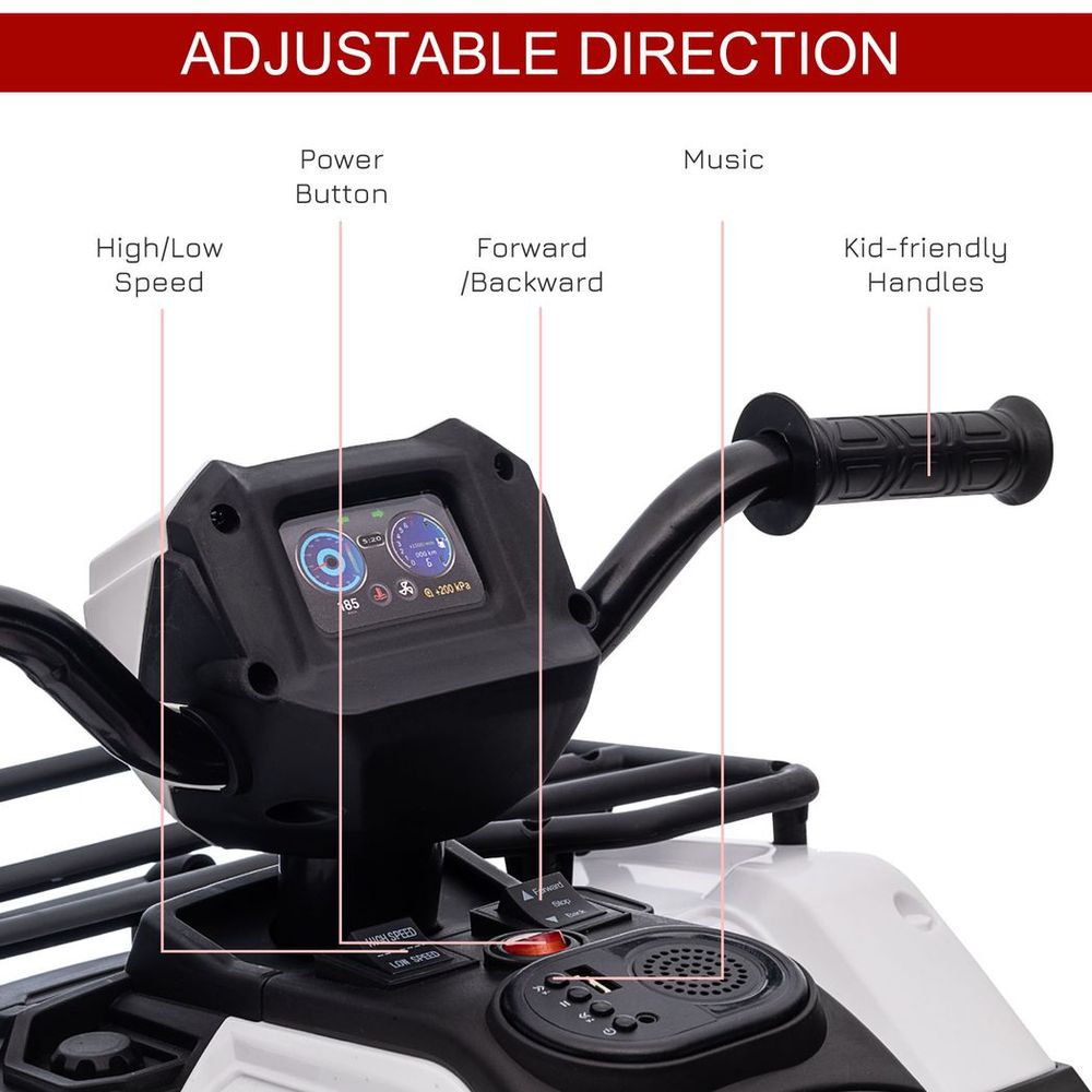 Kids electric quad bike control console with buttons, forward/back controls, music
