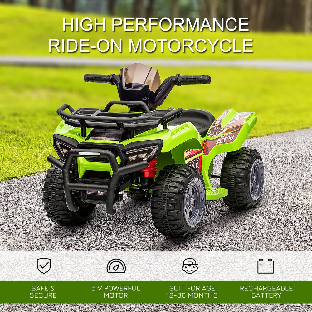 Lime green kids ride-on quad bike ATV with black handlebars and rear body