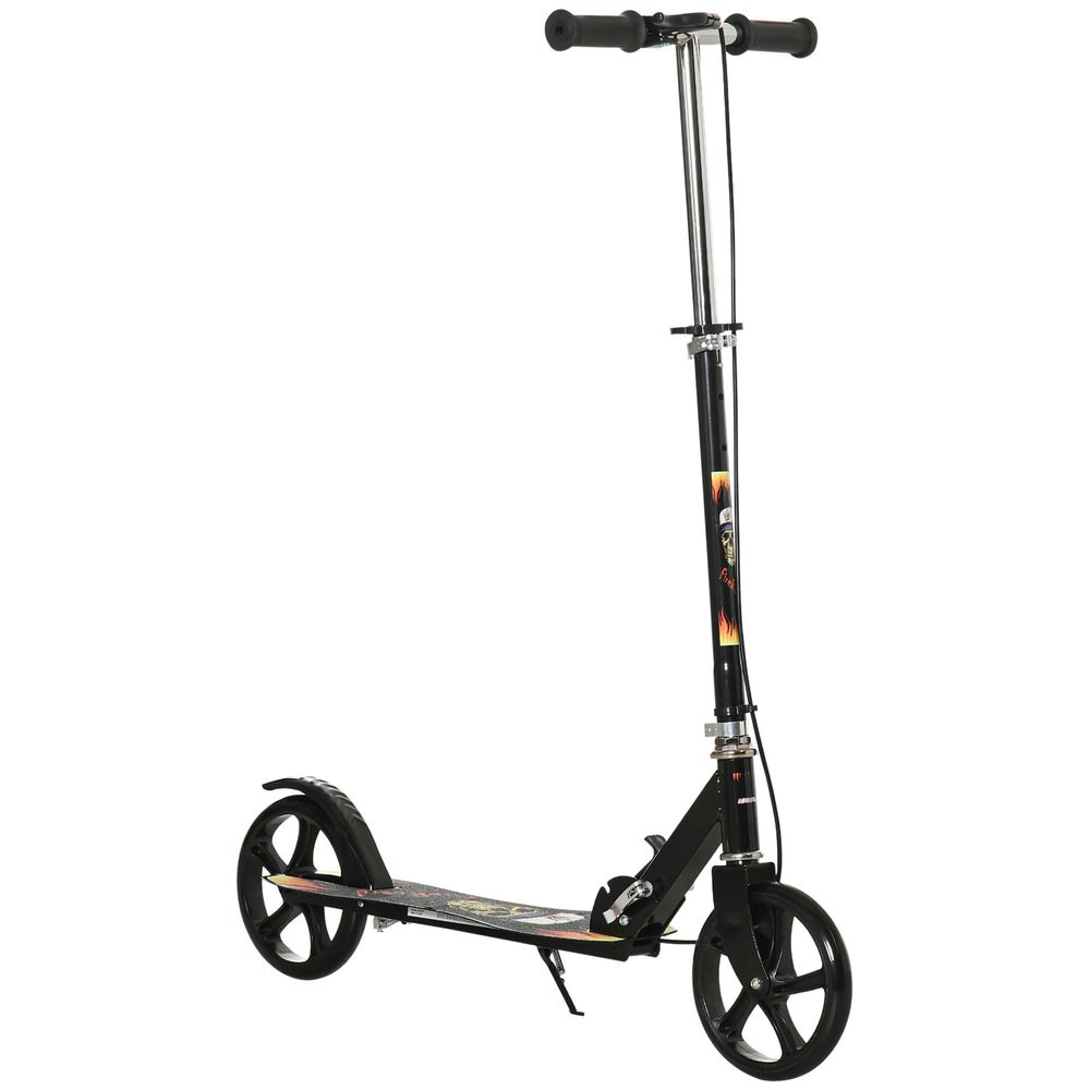 Black kids foldable kick scooter with large wheels and adjustable handlebar stem