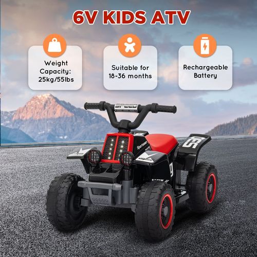 Black and red kids electric quad bike with front headlight grilles and four tires