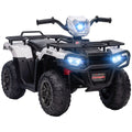 White kids electric quad bike with LED front lights and black handlebars