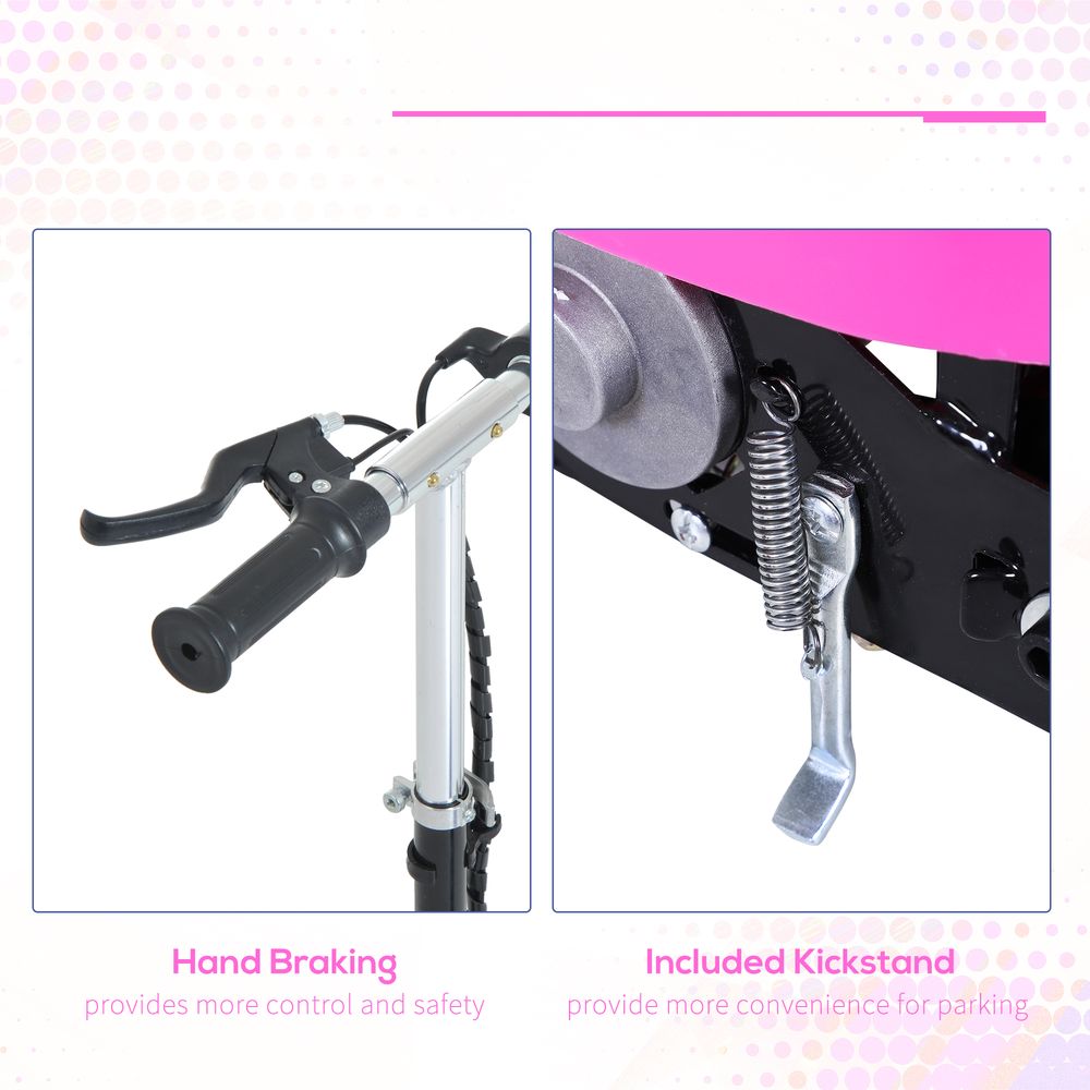 Kids ride-on scooter handlebar with hand brakes and kickstand detail