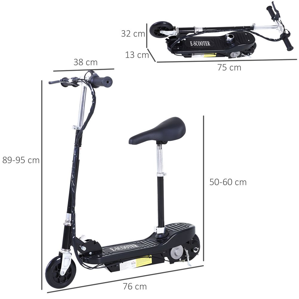 Black electric ride-on scooter with seat, handlebar, and three-dimensional frame