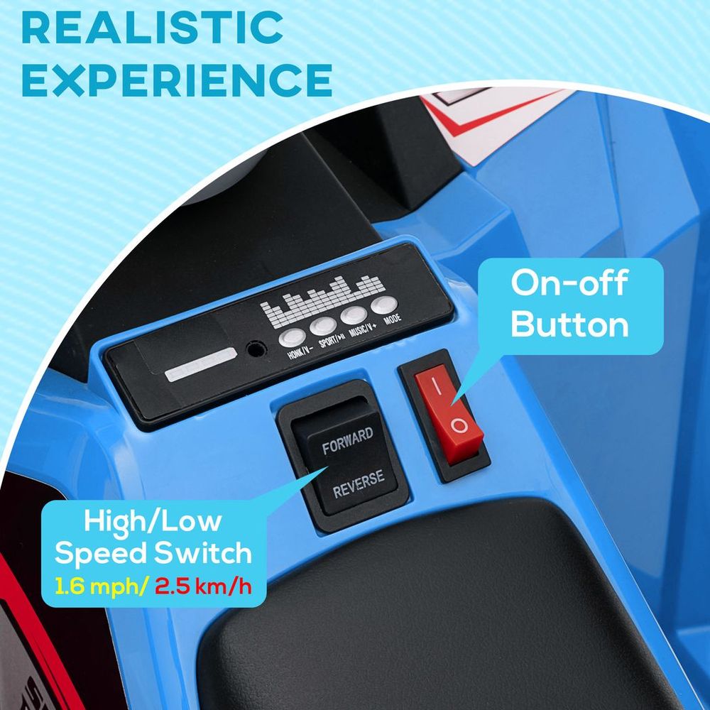 Blue electric quad bike control console with on-off switch and high/low speed buttons