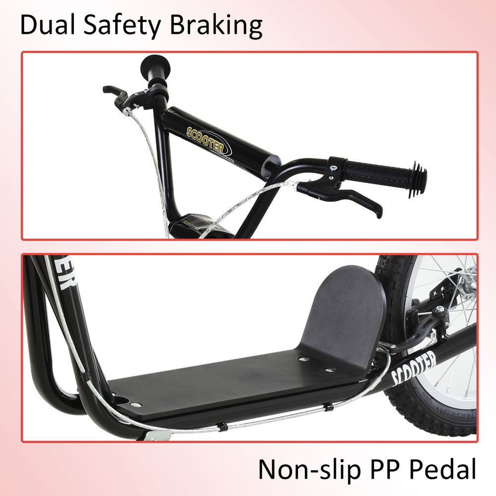 Kids kick scooter with black handlebars and brake levers, cushioned platform deck, non-slip pedal