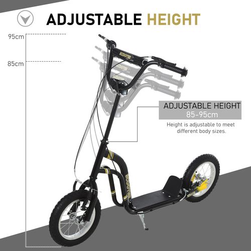 Black kids stunt scooter with adjustable handlebar height and wide deck with kickstand