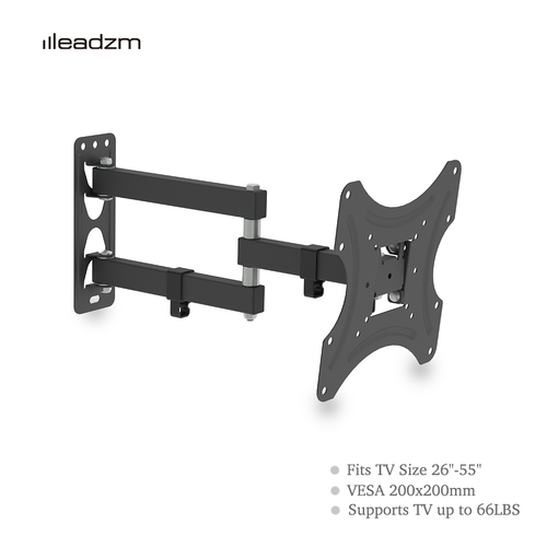 TV wall mount bracket with dual support bars and mounting hardware, black