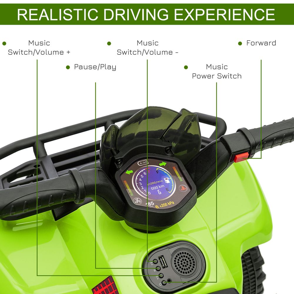 Lime green quad bike dashboard with steering controls and digital display
