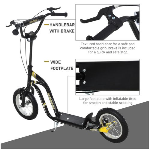 Black kids stunt scooter with wide footplate, handlebar brake, and textured grip
