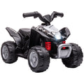 Black kids electric quad bike with front headlights, thick tires, and red shock springs
