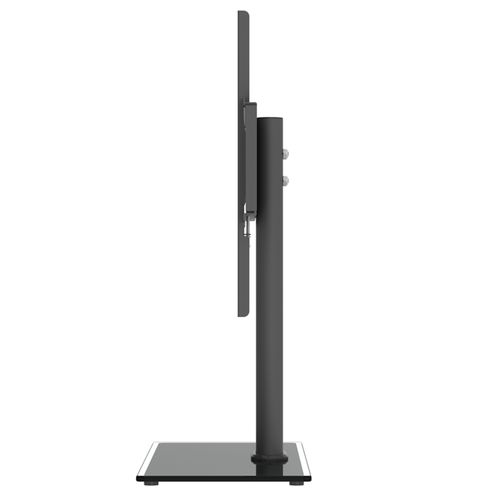 Black TV wall mount bracket profile view with vertical support post and pedestal base