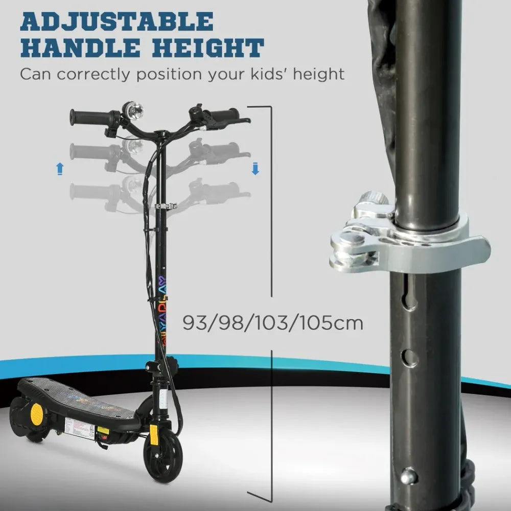 Black electric scooter with adjustable handle clamp and textured foot deck