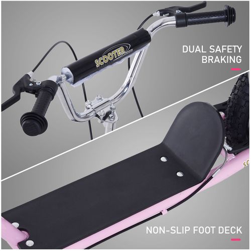Pink stunt scooter handlebar with dual safety brake and padded black grips