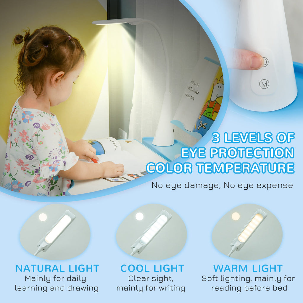 Kids study desk lamp with three light color modes for reading and writing