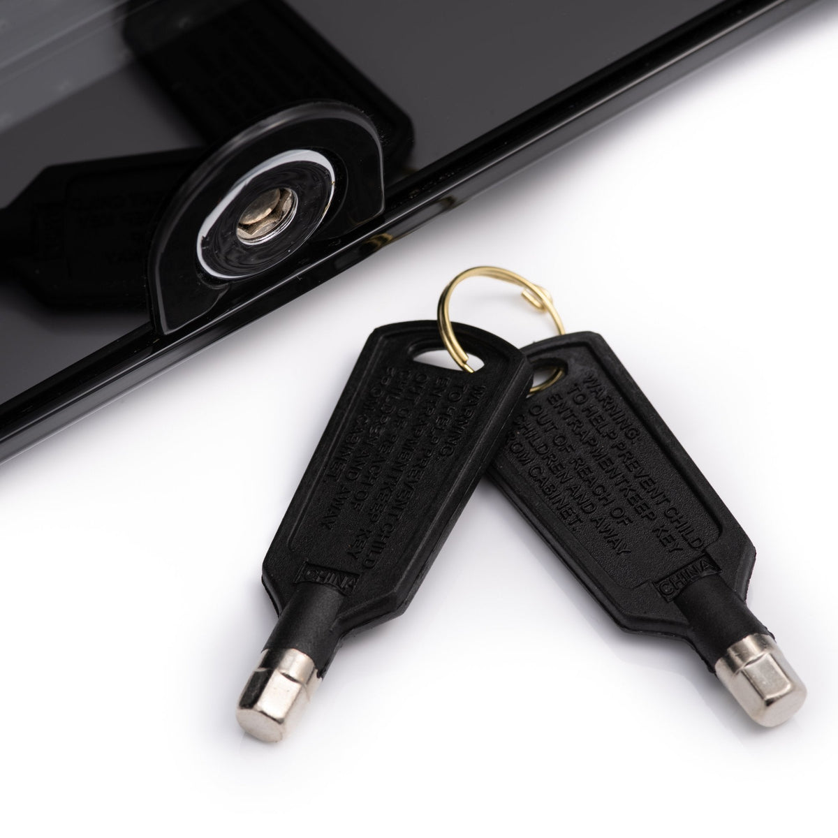 Wine cooler lock and two keys with metal blades